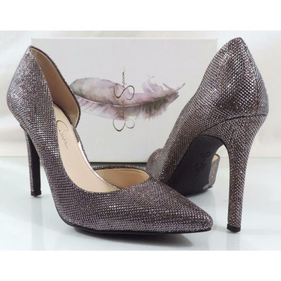Jessica Simpson Claudette D'Orsay Dress Pumps Heels Bronze Sparkle Mesh - Picture 2 of 8